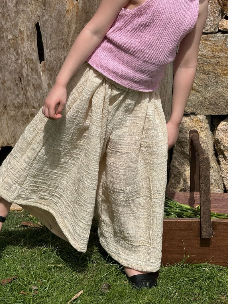 Textured Cotton Linen Culottes ドット シンプル ロングガウチョパンツ【mh0012822】 Chengle ロングパンツ・スウェットパンツ