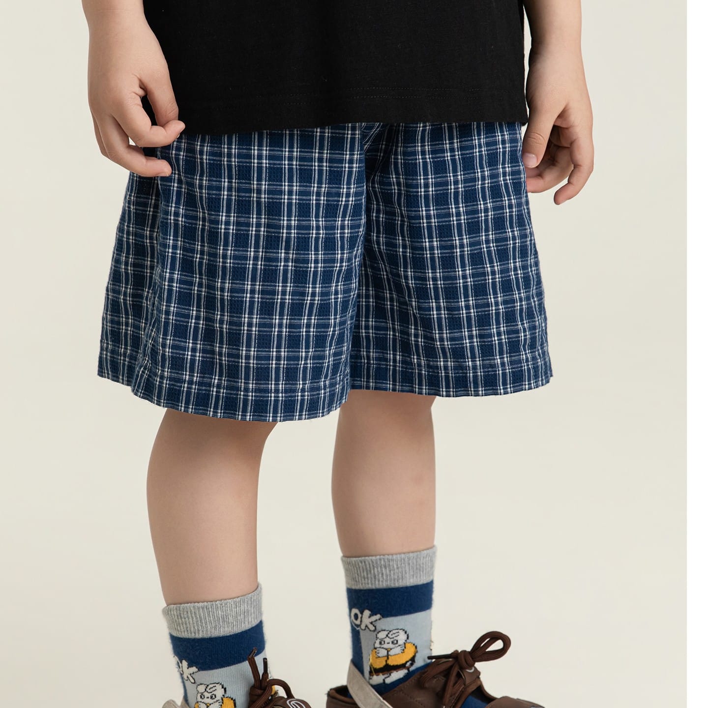 Textured Cotton Shorts ストライプ チェック ショートパンツ【mh0012728】 Blue and white / 90cm YoehYaul ハーフパンツ・ショートパンツ