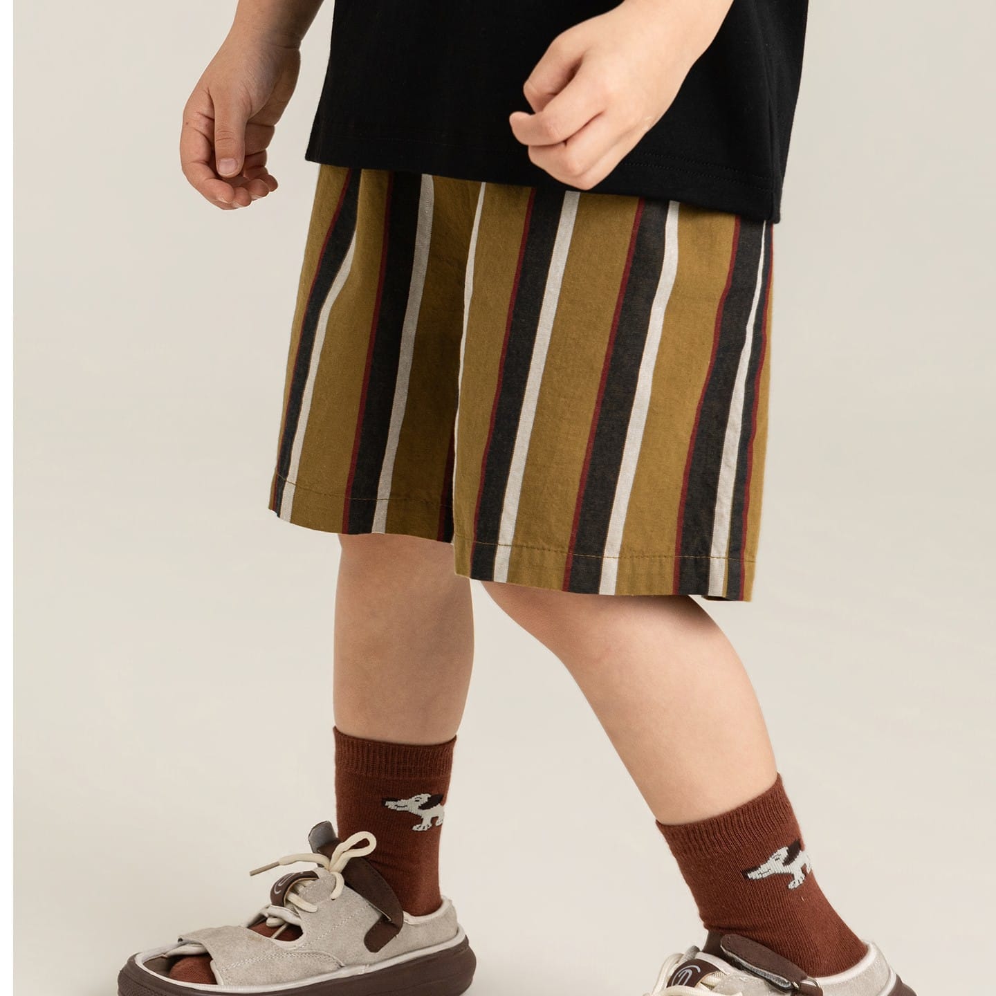 Textured Cotton Shorts ストライプ チェック ショートパンツ【mh0012728】 Brown and Yellow / 90cm YoehYaul ハーフパンツ・ショートパンツ