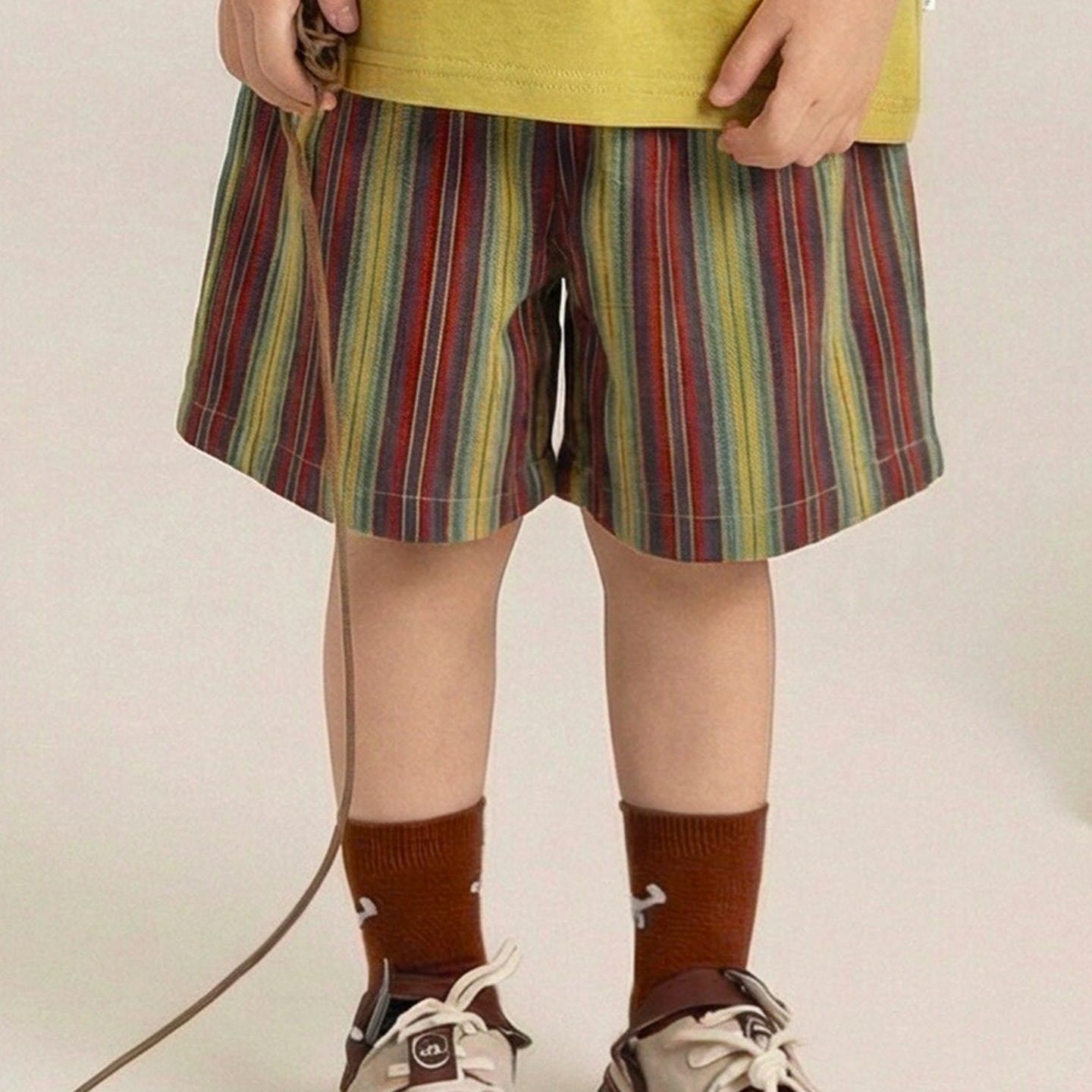 Textured Cotton Shorts ストライプ チェック ショートパンツ【mh0012728】 Red Yellow【pre-order】 / 90cm YoehYaul ハーフパンツ・ショートパンツ