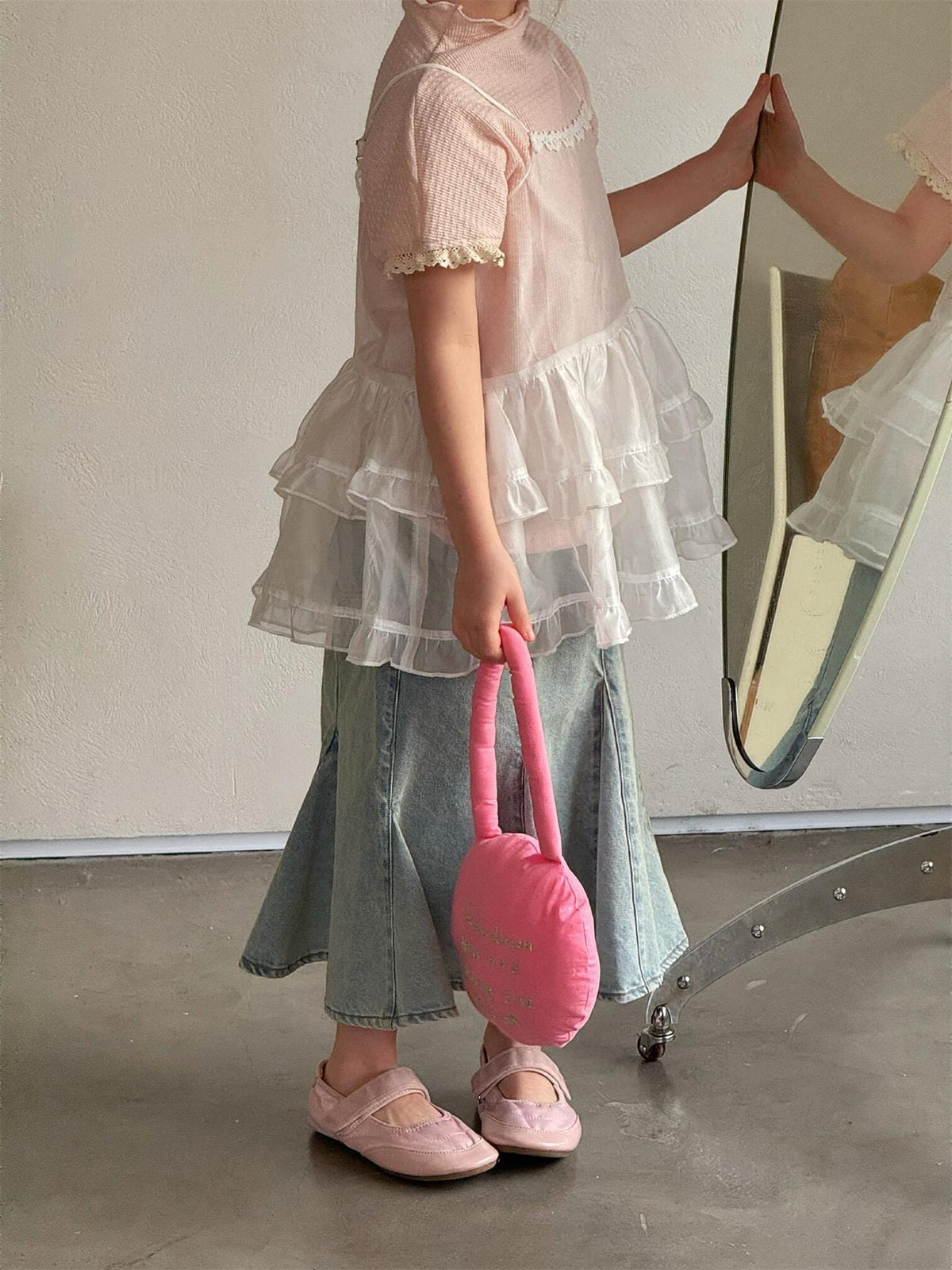 Textured Lace Trimmed Top レース 半袖Tシャツ【mh0012876】 Jianzidan 半袖Tシャツ