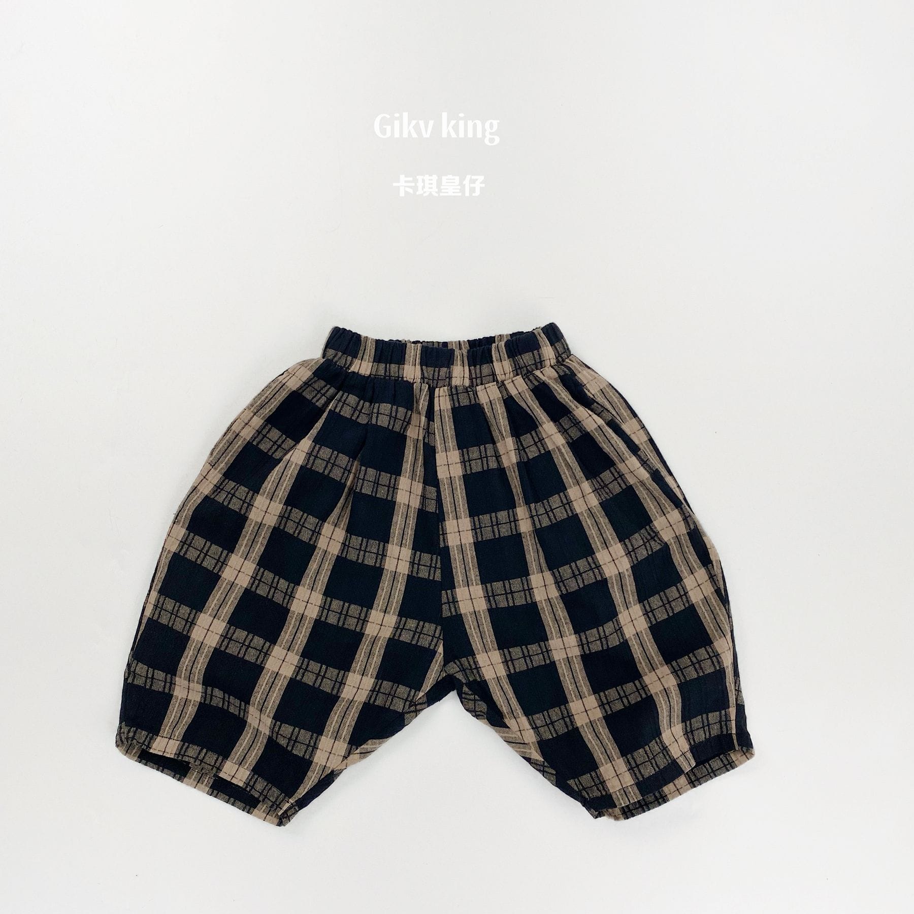 Textured Loose Fit Short Pants ブロックチェック ハーフパンツ【mh0012841】 Black / 80cm Gikv king ハーフパンツ・ショートパンツ
