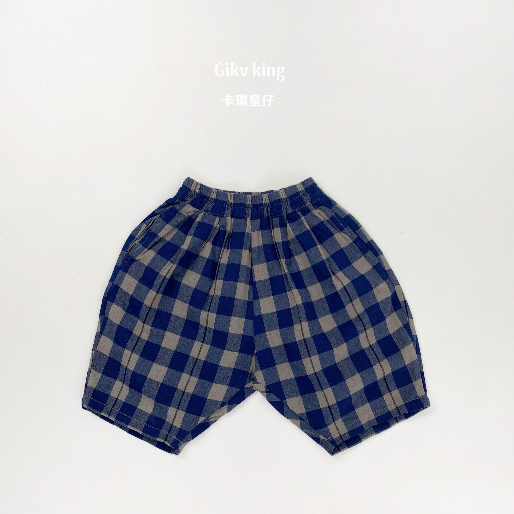 Textured Loose Fit Short Pants ブロックチェック ハーフパンツ【mh0012841】 Blue / 80cm Gikv king ハーフパンツ・ショートパンツ