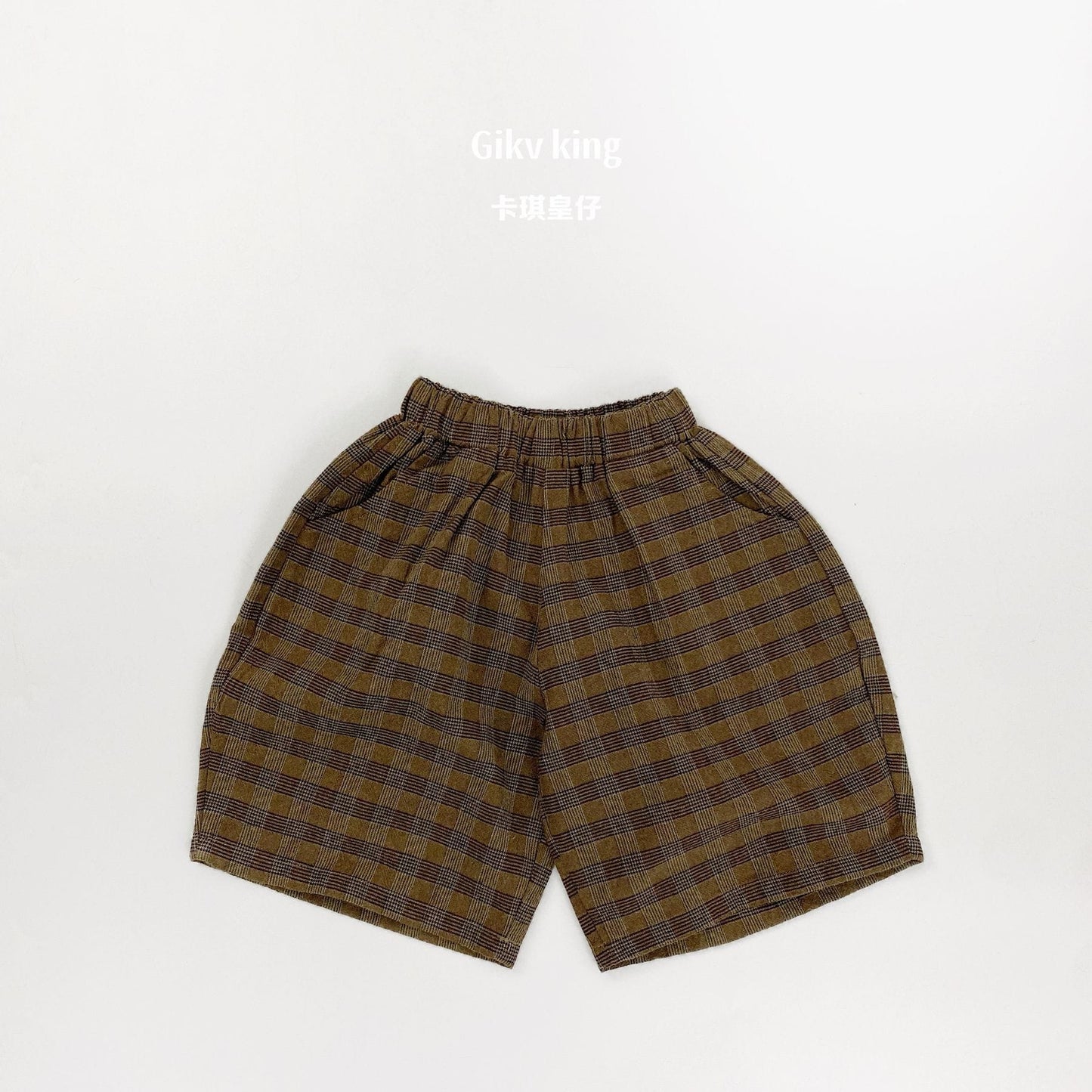 Textured Loose Fit Short Pants ブロックチェック ハーフパンツ【mh0012841】 Brown / 80cm Gikv king ハーフパンツ・ショートパンツ