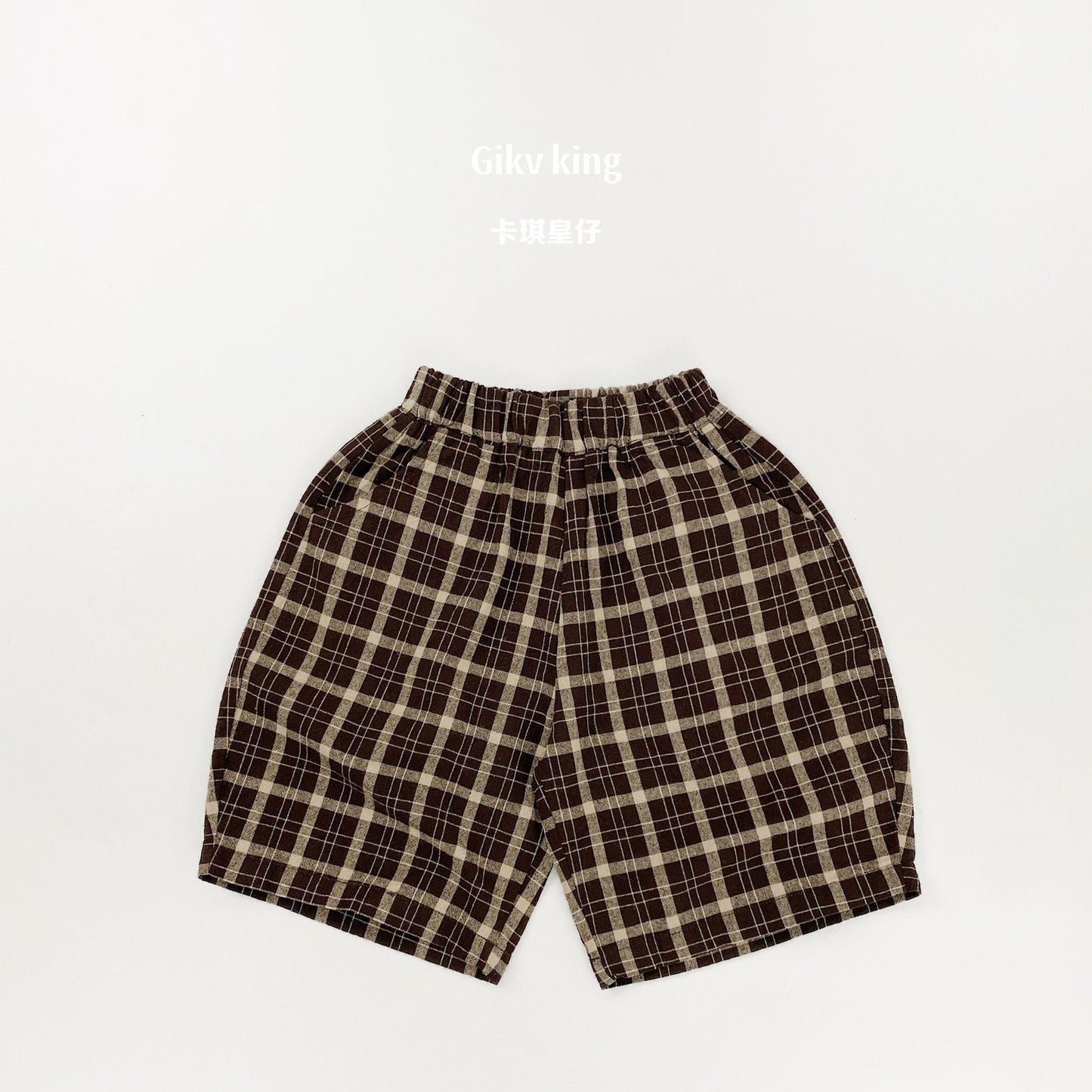 Textured Loose Fit Short Pants ブロックチェック ハーフパンツ【mh0012841】 Coffee / 80cm Gikv king ハーフパンツ・ショートパンツ