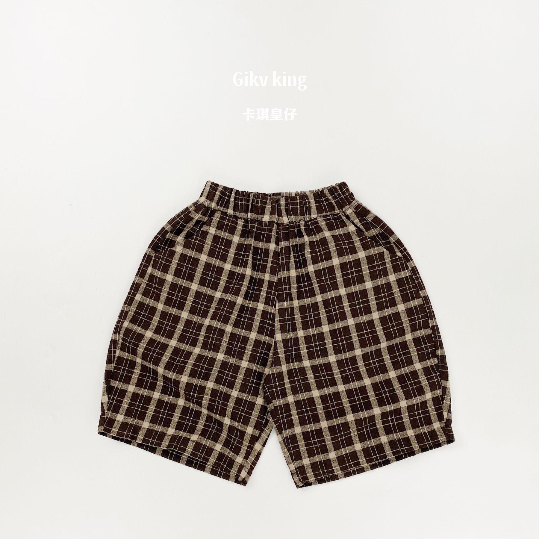 Textured Loose Fit Short Pants ブロックチェック ハーフパンツ【mh0012841】 Coffee / 80cm Gikv king ハーフパンツ・ショートパンツ