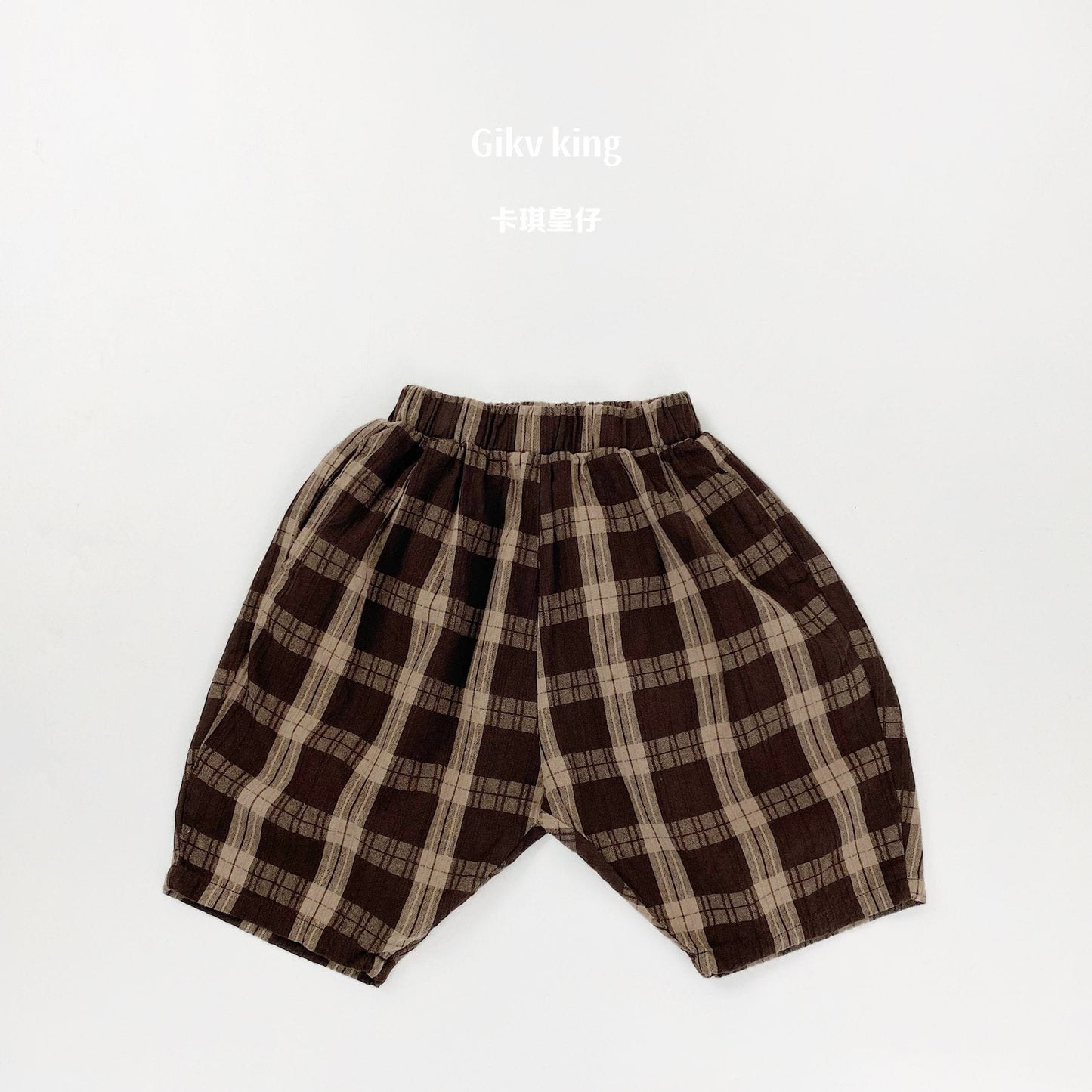 Textured Loose Fit Short Pants ブロックチェック ハーフパンツ【mh0012841】 Dark Coffee / 80cm Gikv king ハーフパンツ・ショートパンツ