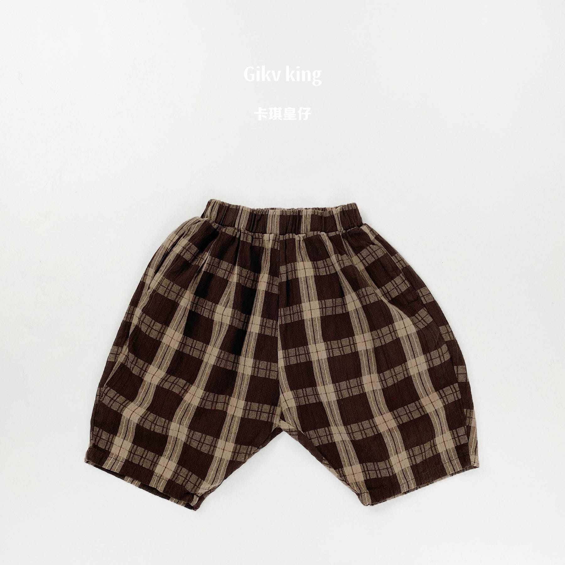 Textured Loose Fit Short Pants ブロックチェック ハーフパンツ【mh0012841】 Dark Coffee / 80cm Gikv king ハーフパンツ・ショートパンツ
