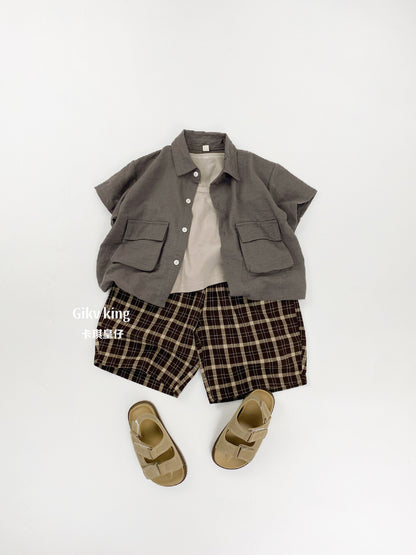 Textured Loose Fit Short Pants ブロックチェック ハーフパンツ【mh0012841】 Gikv king ハーフパンツ・ショートパンツ