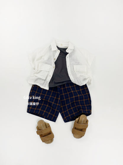 Textured Loose Fit Short Pants ブロックチェック ハーフパンツ【mh0012841】 Gikv king ハーフパンツ・ショートパンツ