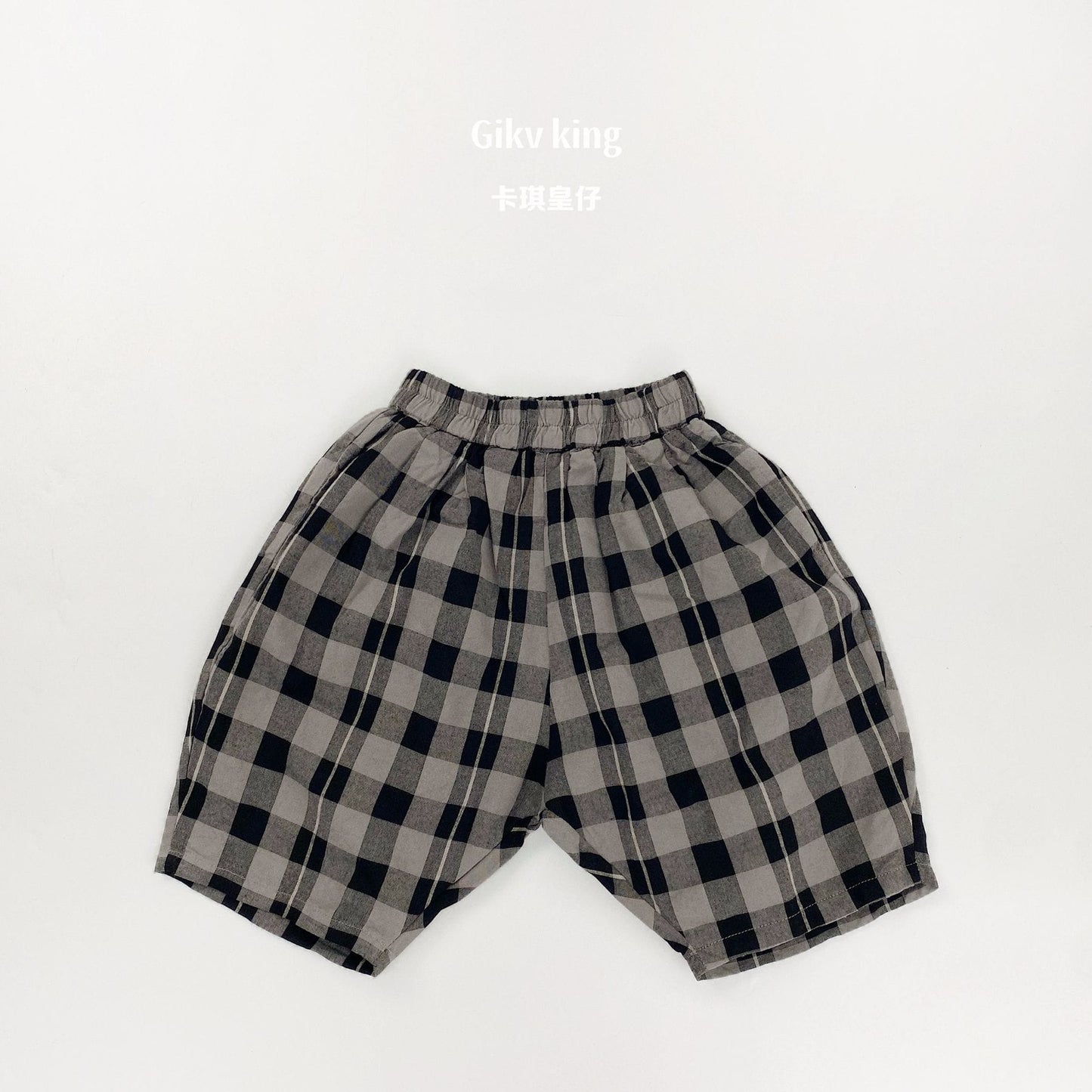 Textured Loose Fit Short Pants ブロックチェック ハーフパンツ【mh0012841】 Gray / 80cm Gikv king ハーフパンツ・ショートパンツ