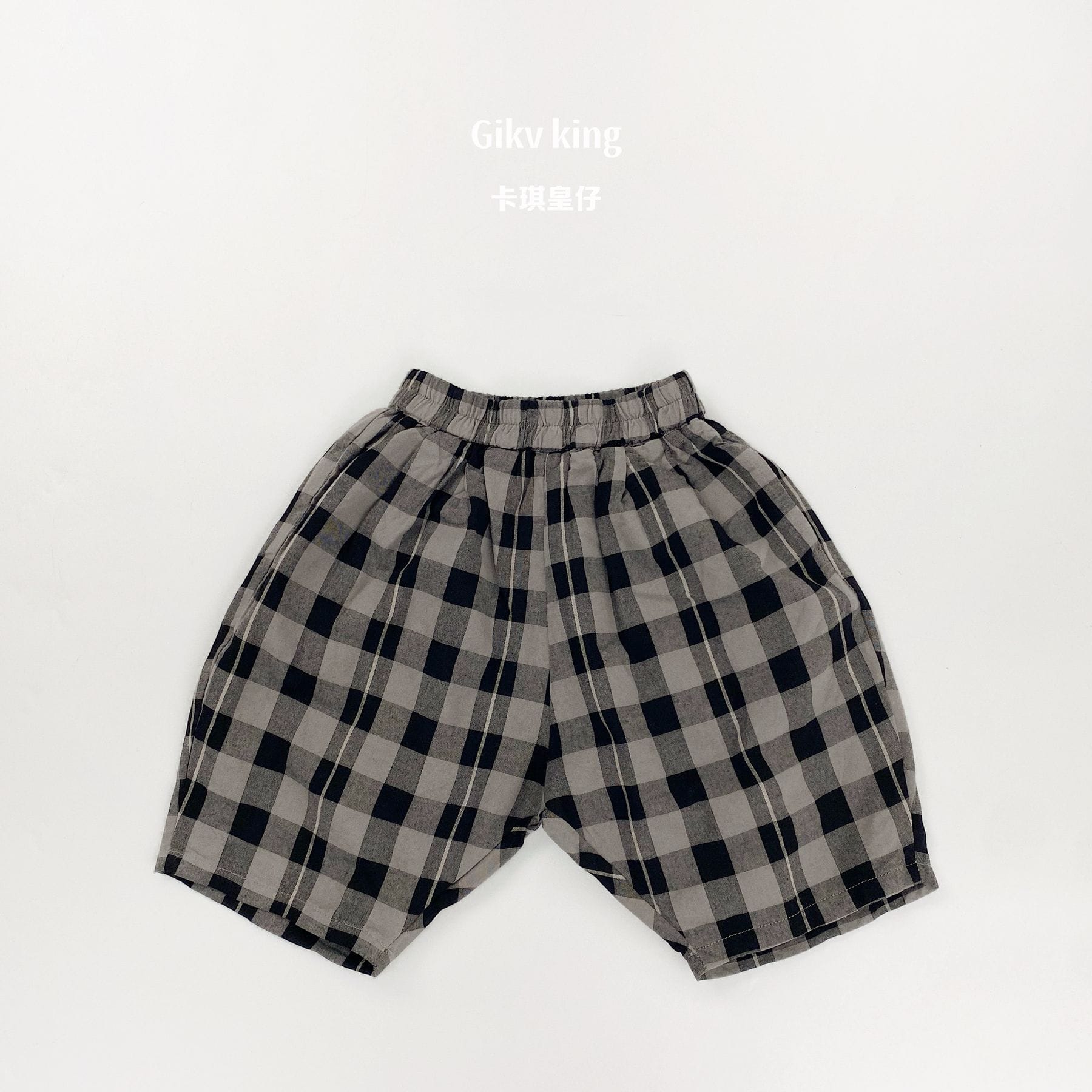 Textured Loose Fit Short Pants ブロックチェック ハーフパンツ【mh0012841】 Gray / 80cm Gikv king ハーフパンツ・ショートパンツ