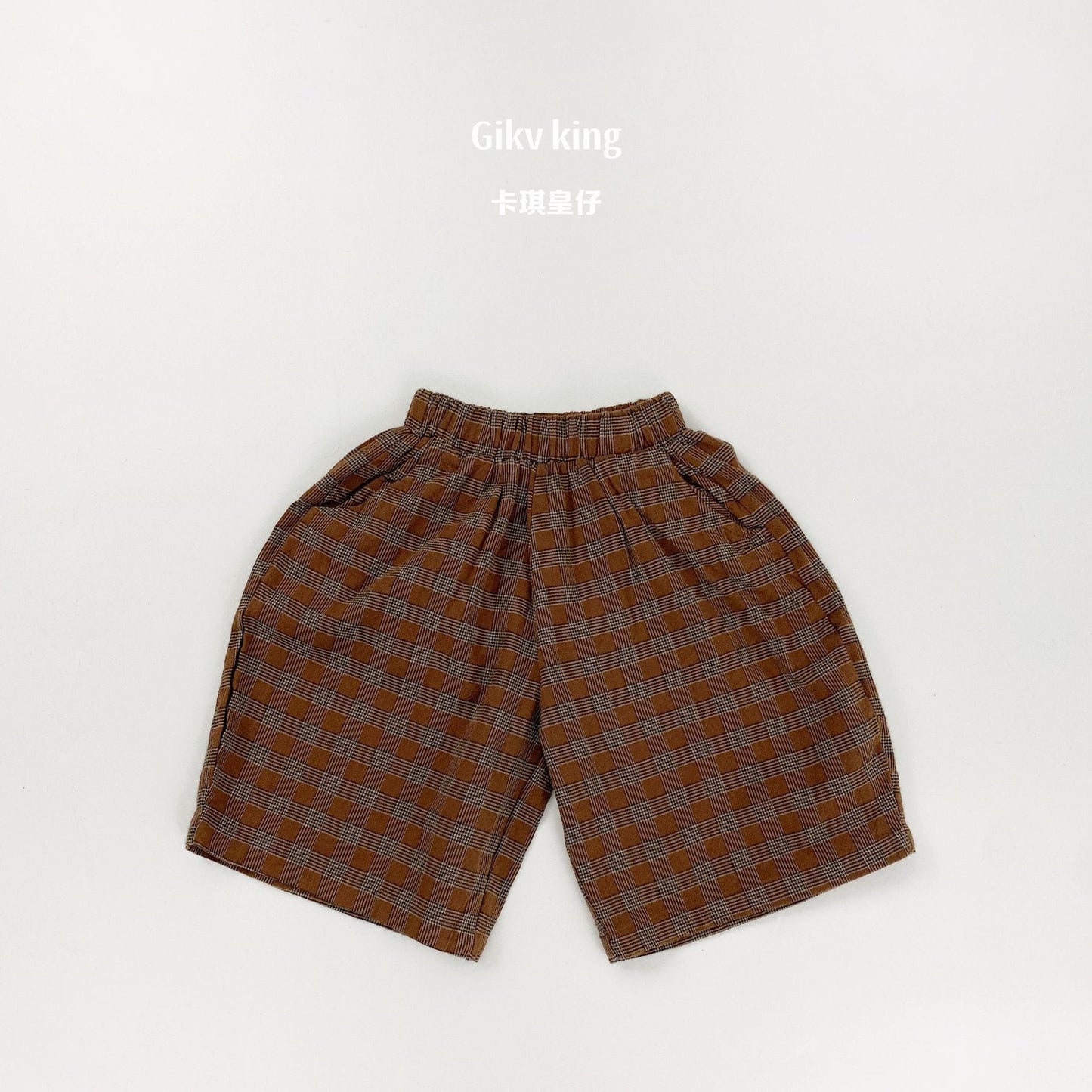 Textured Loose Fit Short Pants ブロックチェック ハーフパンツ【mh0012841】 Red Brown / 80cm Gikv king ハーフパンツ・ショートパンツ
