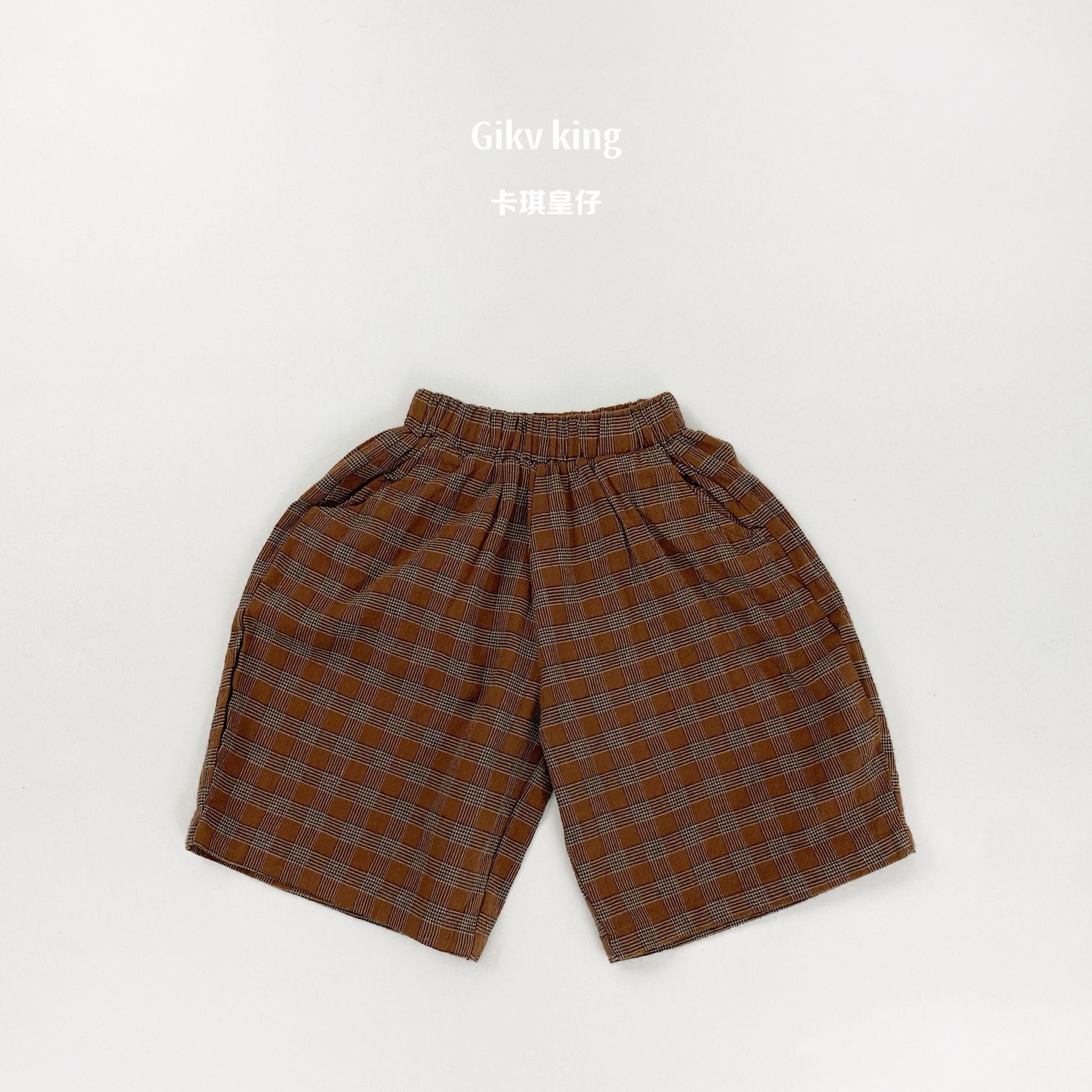 Textured Loose Fit Short Pants ブロックチェック ハーフパンツ【mh0012841】 Red Brown / 80cm Gikv king ハーフパンツ・ショートパンツ