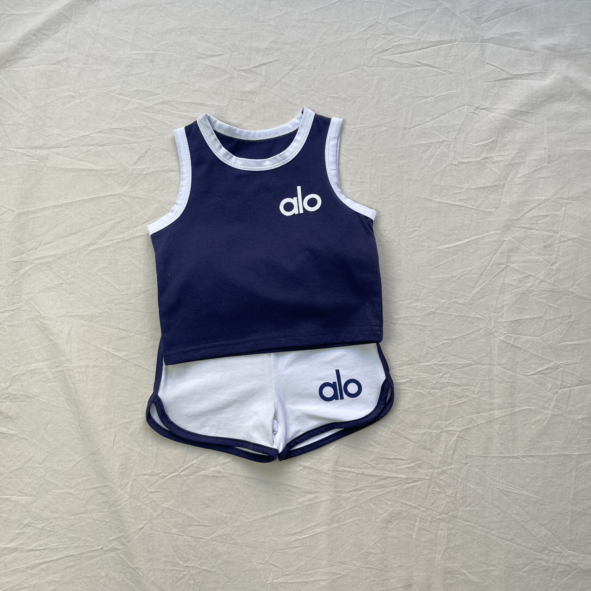 Thin Summer Casual Vest Shorts Set カジュアル セットアップ タンク ショートパンツ【mh0012298】 Blue T+ white pants / 73cm yi nian ni