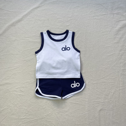 Thin Summer Casual Vest Shorts Set カジュアル セットアップ タンク ショートパンツ【mh0012298】 White T + blue pants / 73cm yi nian ni