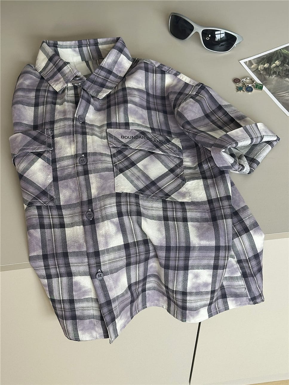 Tie-Dye Check Shirt タイダイ チェック 半袖シャツ【mh0012965】 snidols 半袖シャツ・ブラウス