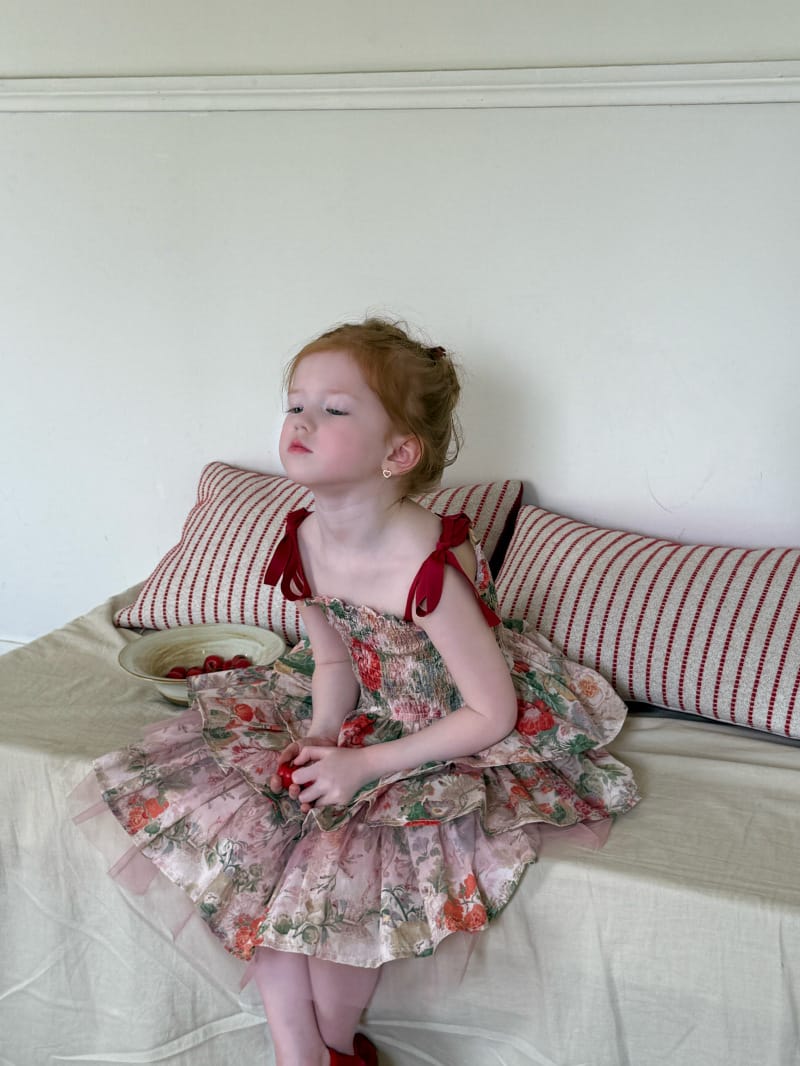 Tiered Cotton Gauze Dress 小花柄 スクエアネック キャミソールワンピース【mh0012820】 Chengle ノースリーブワンピース