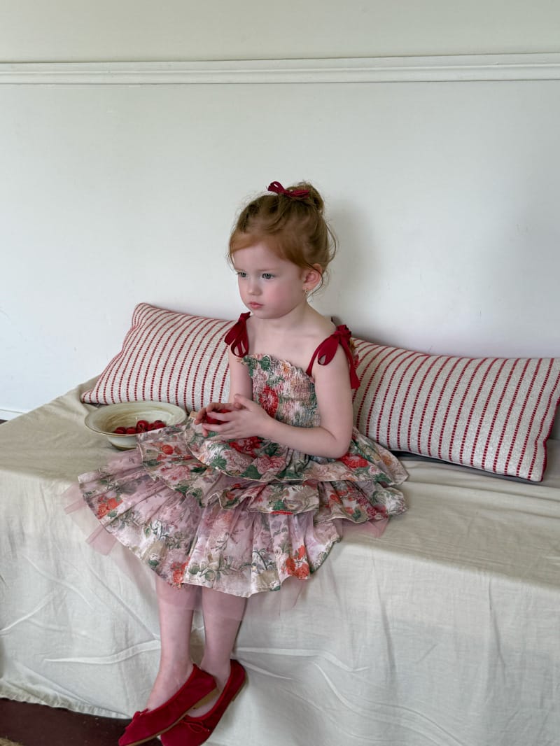 Tiered Cotton Gauze Dress 小花柄 スクエアネック キャミソールワンピース【mh0012820】 Chengle ノースリーブワンピース