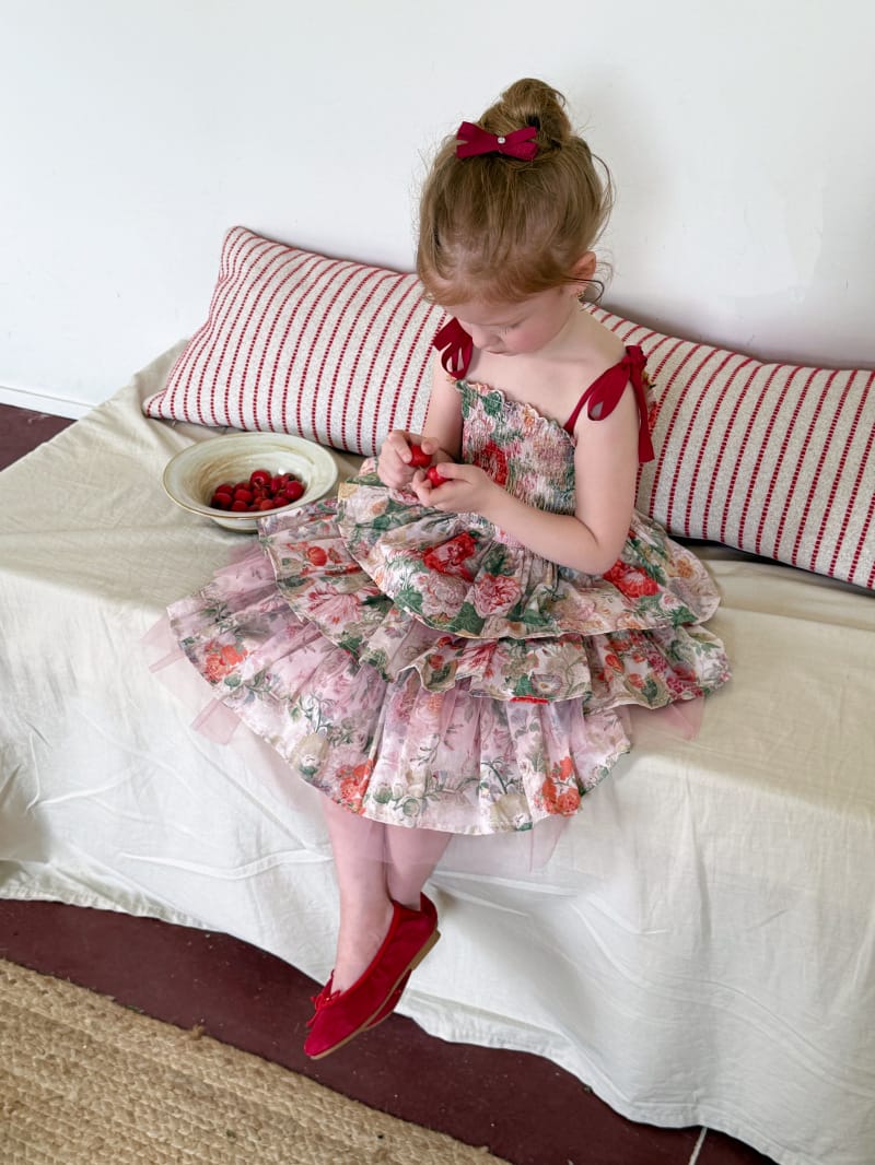 Tiered Cotton Gauze Dress 小花柄 スクエアネック キャミソールワンピース【mh0012820】 Chengle ノースリーブワンピース