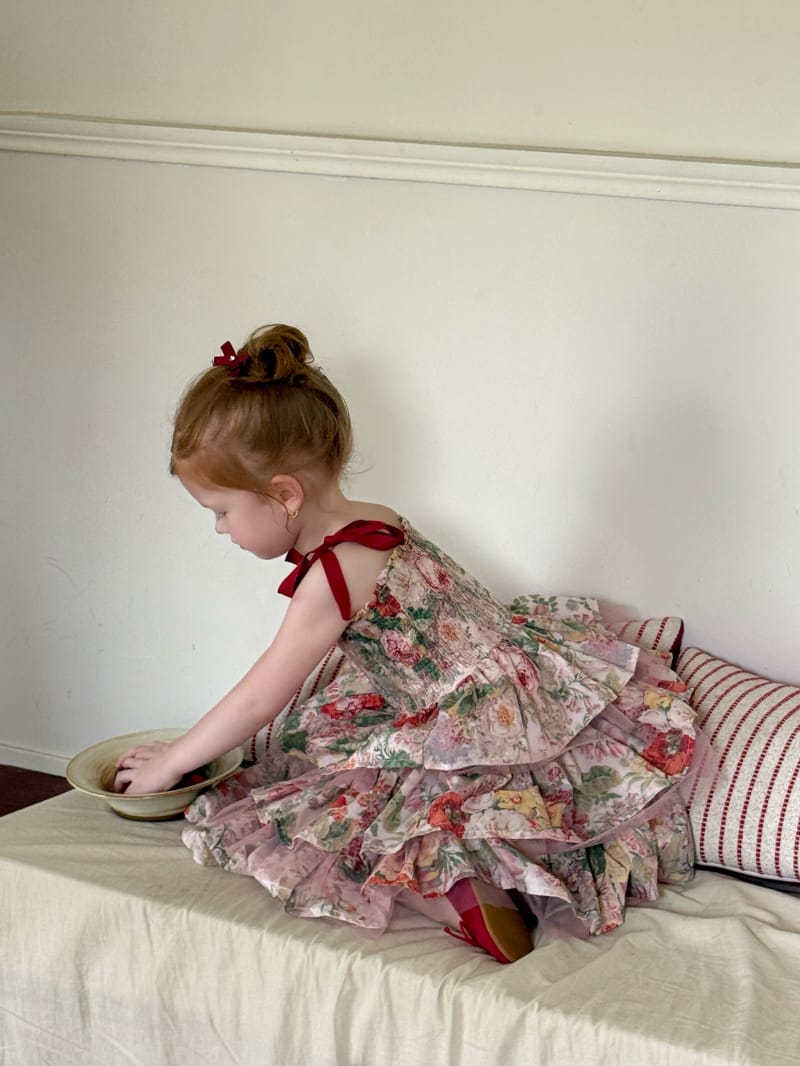 Tiered Cotton Gauze Dress 小花柄 スクエアネック キャミソールワンピース【mh0012820】 Chengle ノースリーブワンピース