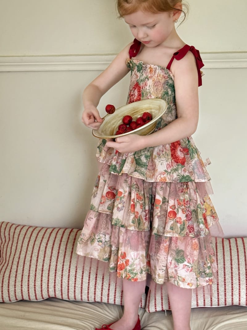 Tiered Cotton Gauze Dress 小花柄 スクエアネック キャミソールワンピース【mh0012820】 Chengle ノースリーブワンピース
