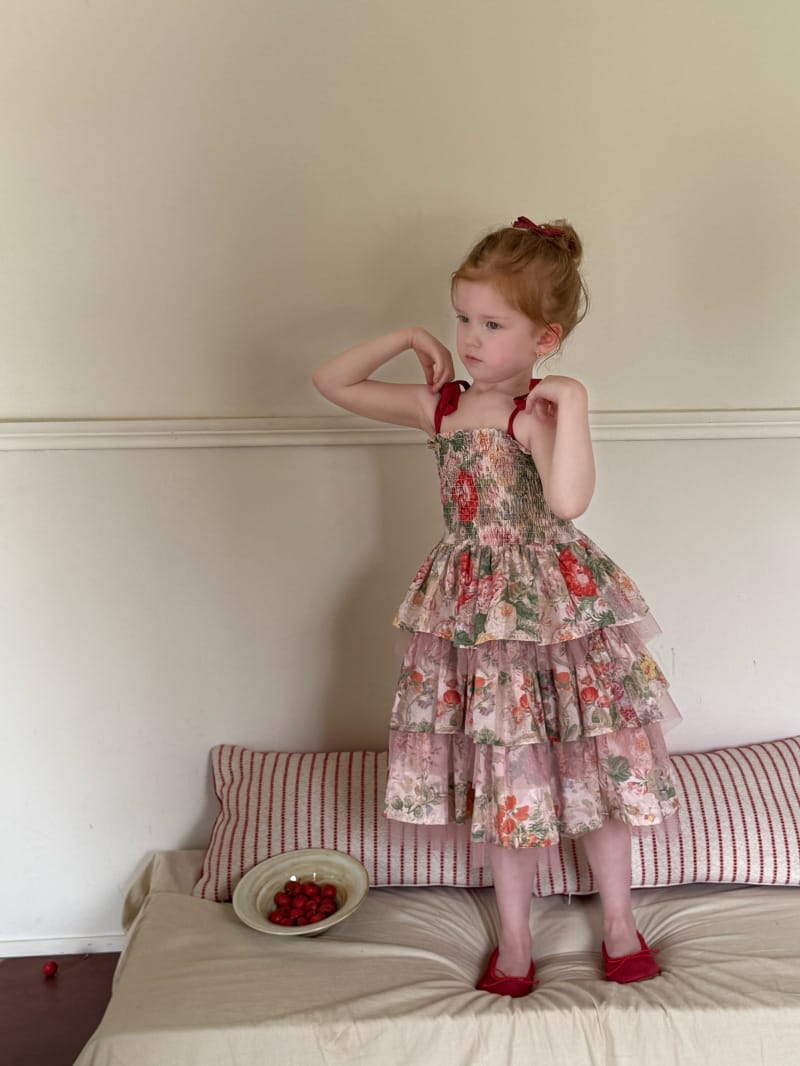 Tiered Cotton Gauze Dress 小花柄 スクエアネック キャミソールワンピース【mh0012820】 Chengle ノースリーブワンピース