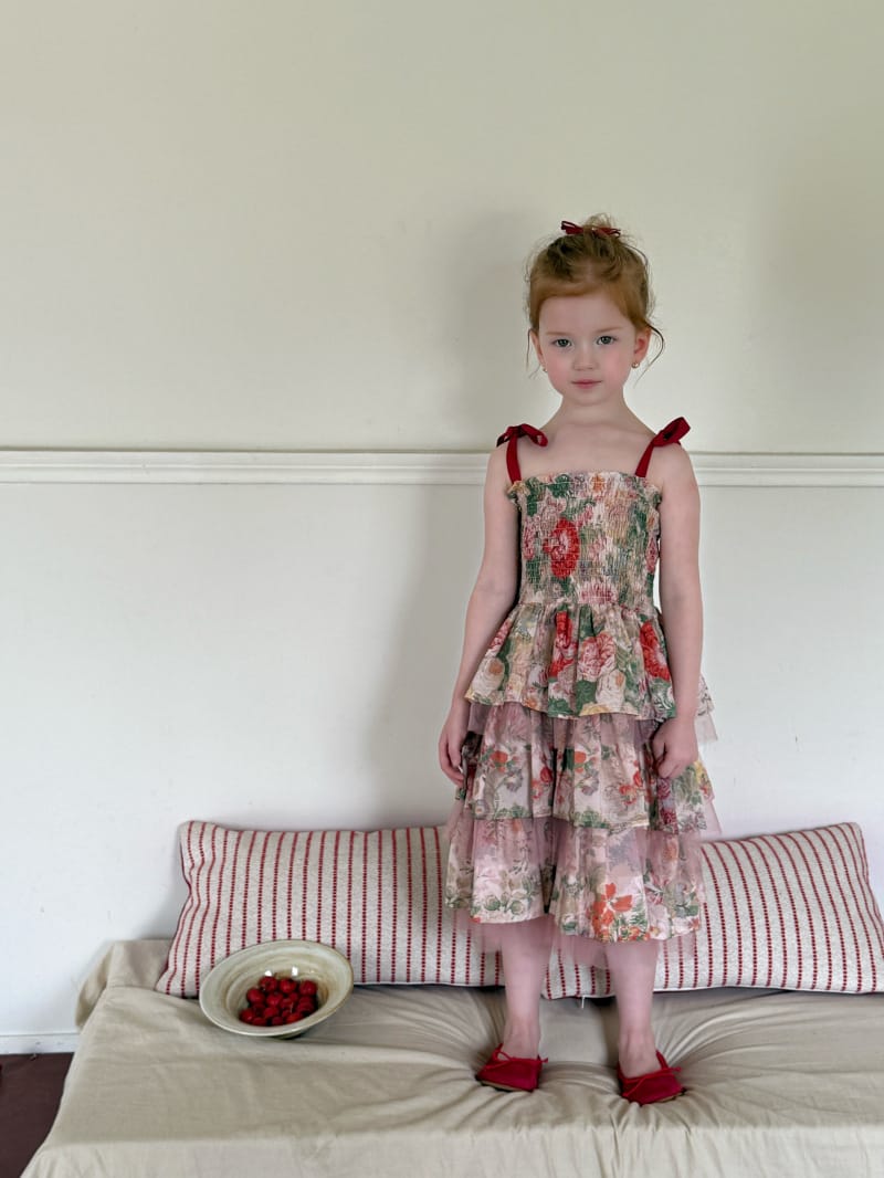 Tiered Cotton Gauze Dress 小花柄 スクエアネック キャミソールワンピース【mh0012820】 Chengle ノースリーブワンピース