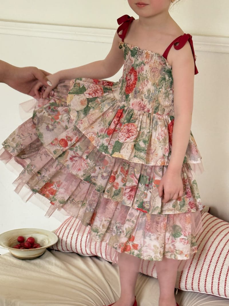 Tiered Cotton Gauze Dress 小花柄 スクエアネック キャミソールワンピース【mh0012820】 Chengle ノースリーブワンピース