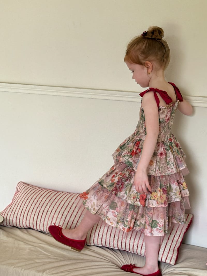 Tiered Cotton Gauze Dress 小花柄 スクエアネック キャミソールワンピース【mh0012820】 Chengle ノースリーブワンピース