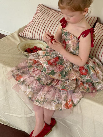 Tiered Cotton Gauze Dress 小花柄 スクエアネック キャミソールワンピース【mh0012820】 Chengle ノースリーブワンピース