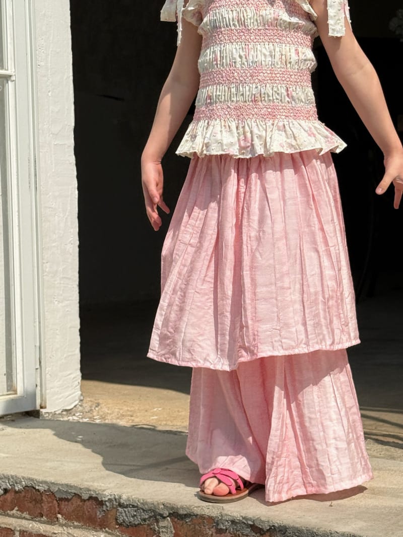 Tiered Crinkled Skirt Over Pants シワ加工 スカート付きワイドパンツ【mh0012803】 Chengle ロングパンツ・スウェットパンツ