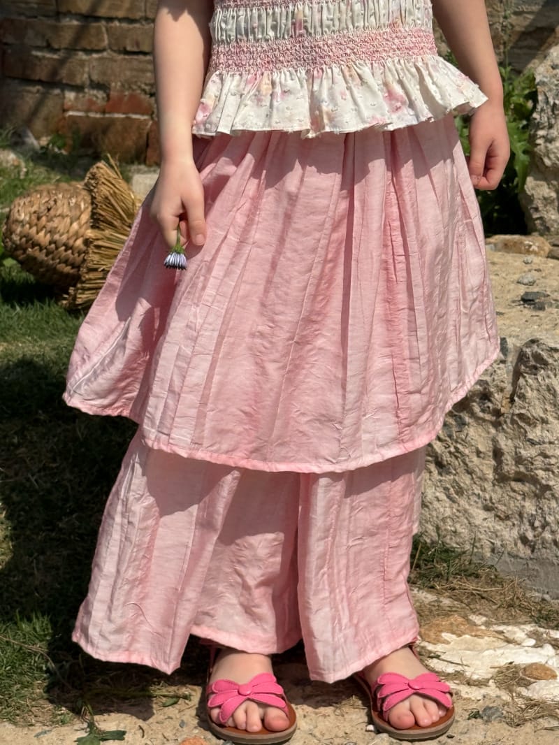 Tiered Crinkled Skirt Over Pants シワ加工 スカート付きワイドパンツ【mh0012803】 Chengle ロングパンツ・スウェットパンツ