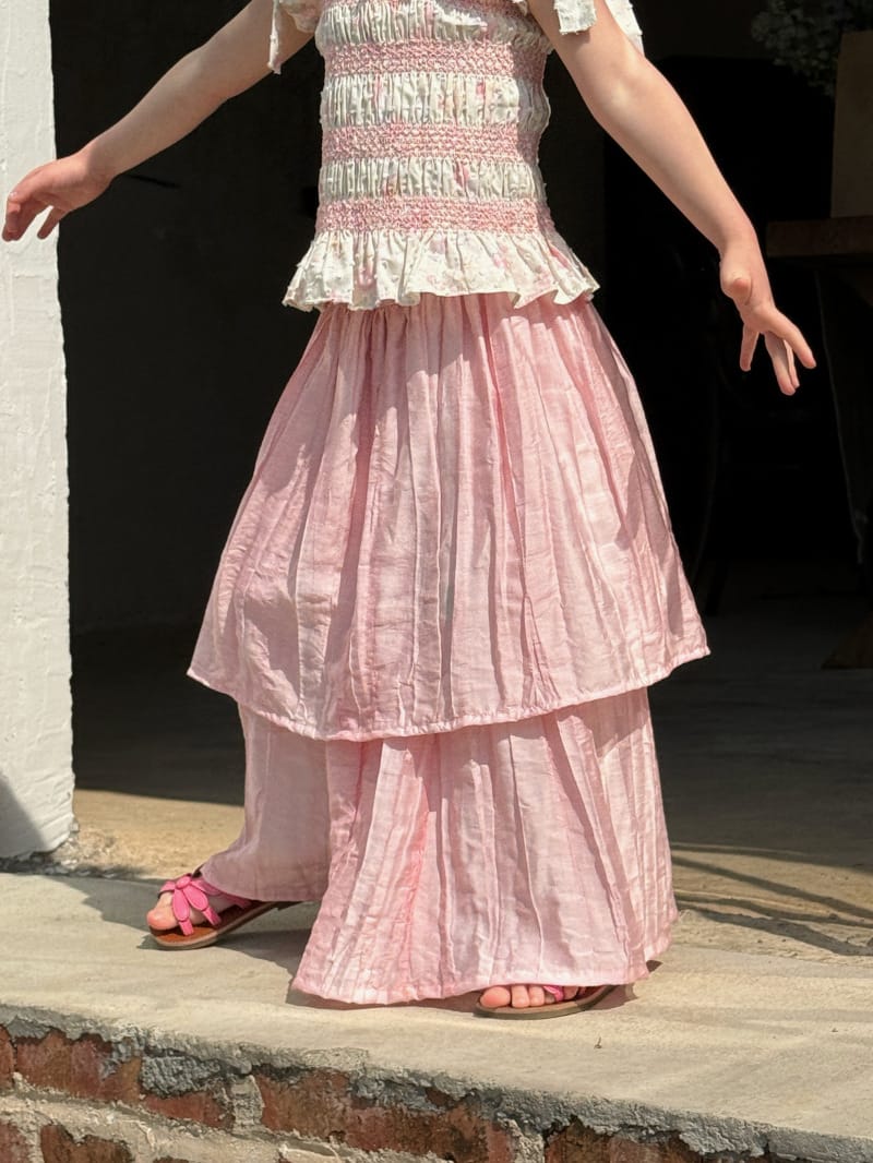 Tiered Crinkled Skirt Over Pants シワ加工 スカート付きワイドパンツ【mh0012803】 Chengle ロングパンツ・スウェットパンツ