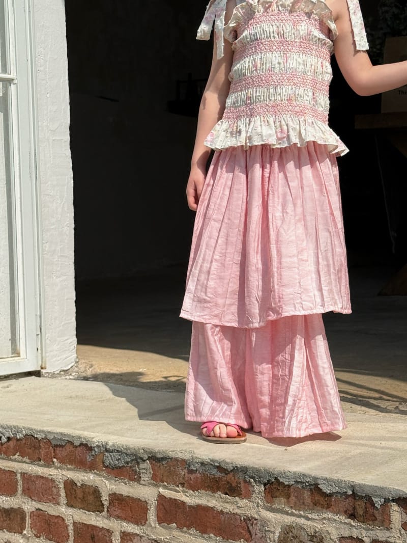 Tiered Crinkled Skirt Over Pants シワ加工 スカート付きワイドパンツ【mh0012803】 Chengle ロングパンツ・スウェットパンツ