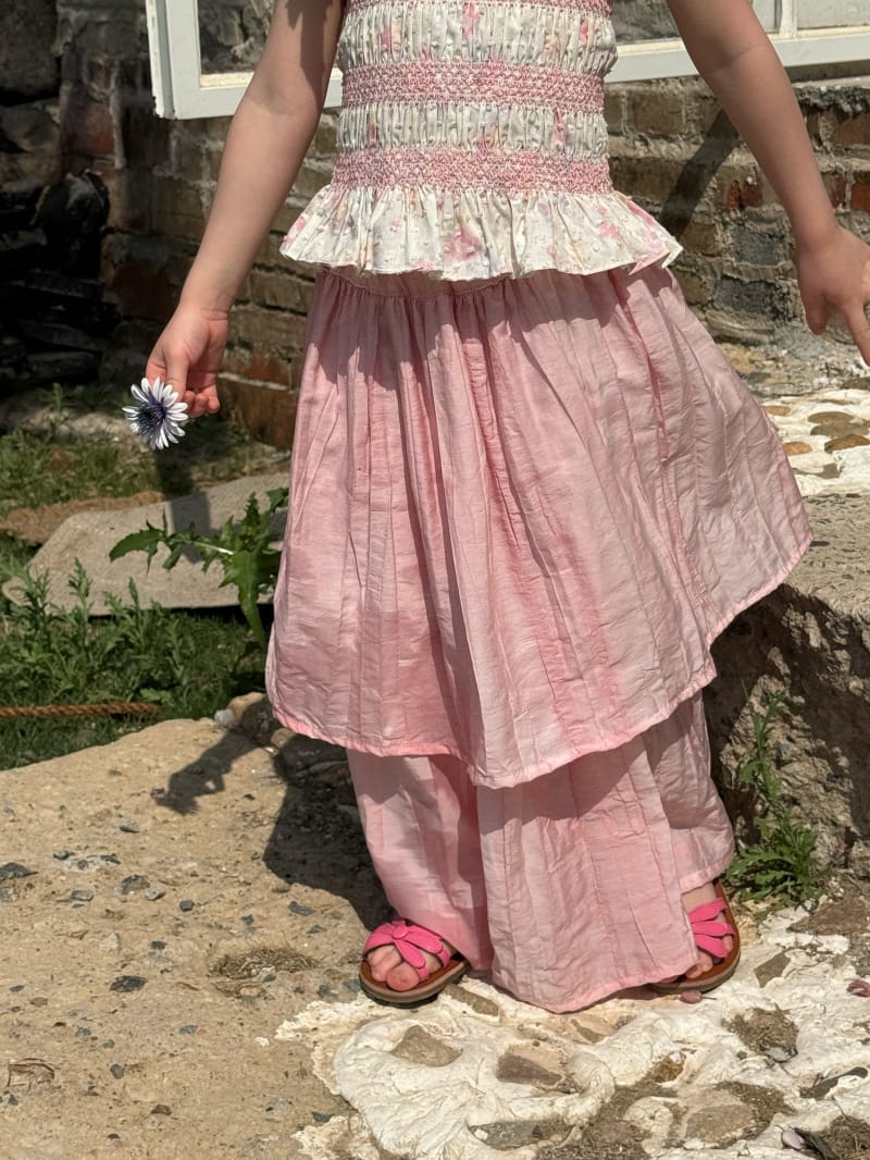 Tiered Crinkled Skirt Over Pants シワ加工 スカート付きワイドパンツ【mh0012803】 Chengle ロングパンツ・スウェットパンツ