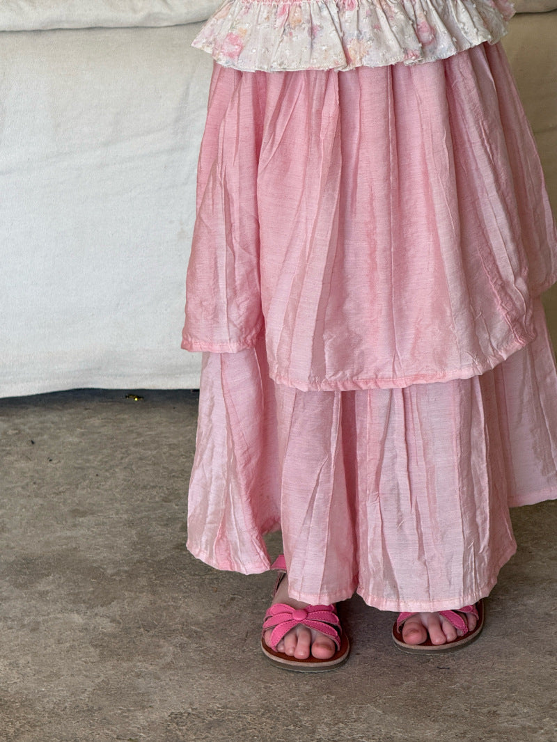 Tiered Crinkled Skirt Over Pants シワ加工 スカート付きワイドパンツ【mh0012803】 Pink / 90cm Chengle ロングパンツ・スウェットパンツ