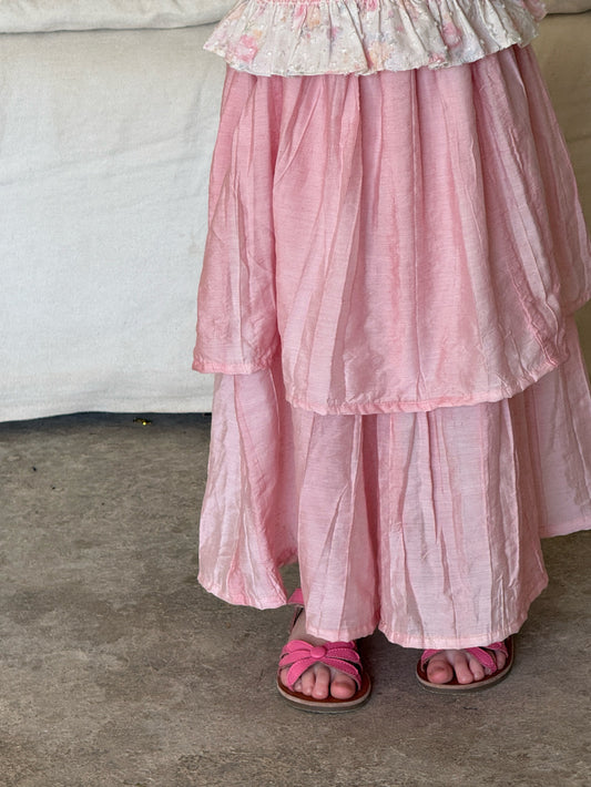 Tiered Crinkled Skirt Over Pants シワ加工 スカート付きワイドパンツ【mh0012803】 Pink / 90cm Chengle ロングパンツ・スウェットパンツ