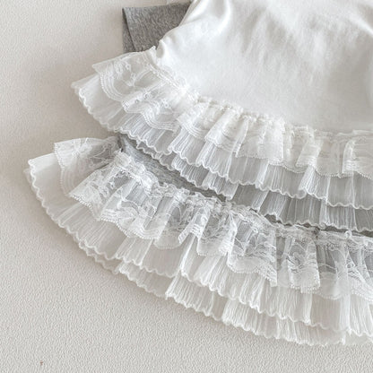 Tiered Lace Hem Ribbed T-shirt 裾フリルレース 半袖Tシャツ【mh0012702】 angou 半袖Tシャツ