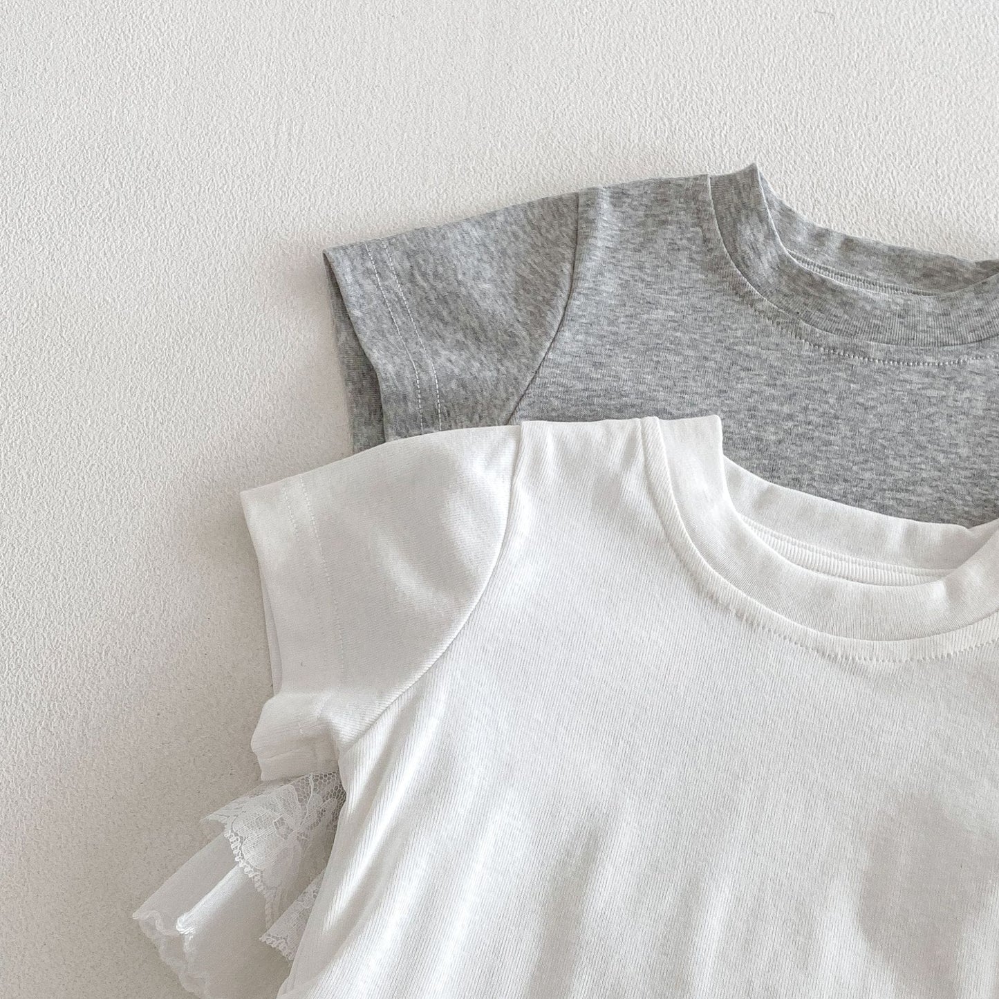 Tiered Lace Hem Ribbed T-shirt 裾フリルレース 半袖Tシャツ【mh0012702】 angou 半袖Tシャツ