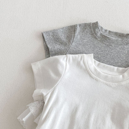 Tiered Lace Hem Ribbed T-shirt 裾フリルレース 半袖Tシャツ【mh0012702】 angou 半袖Tシャツ