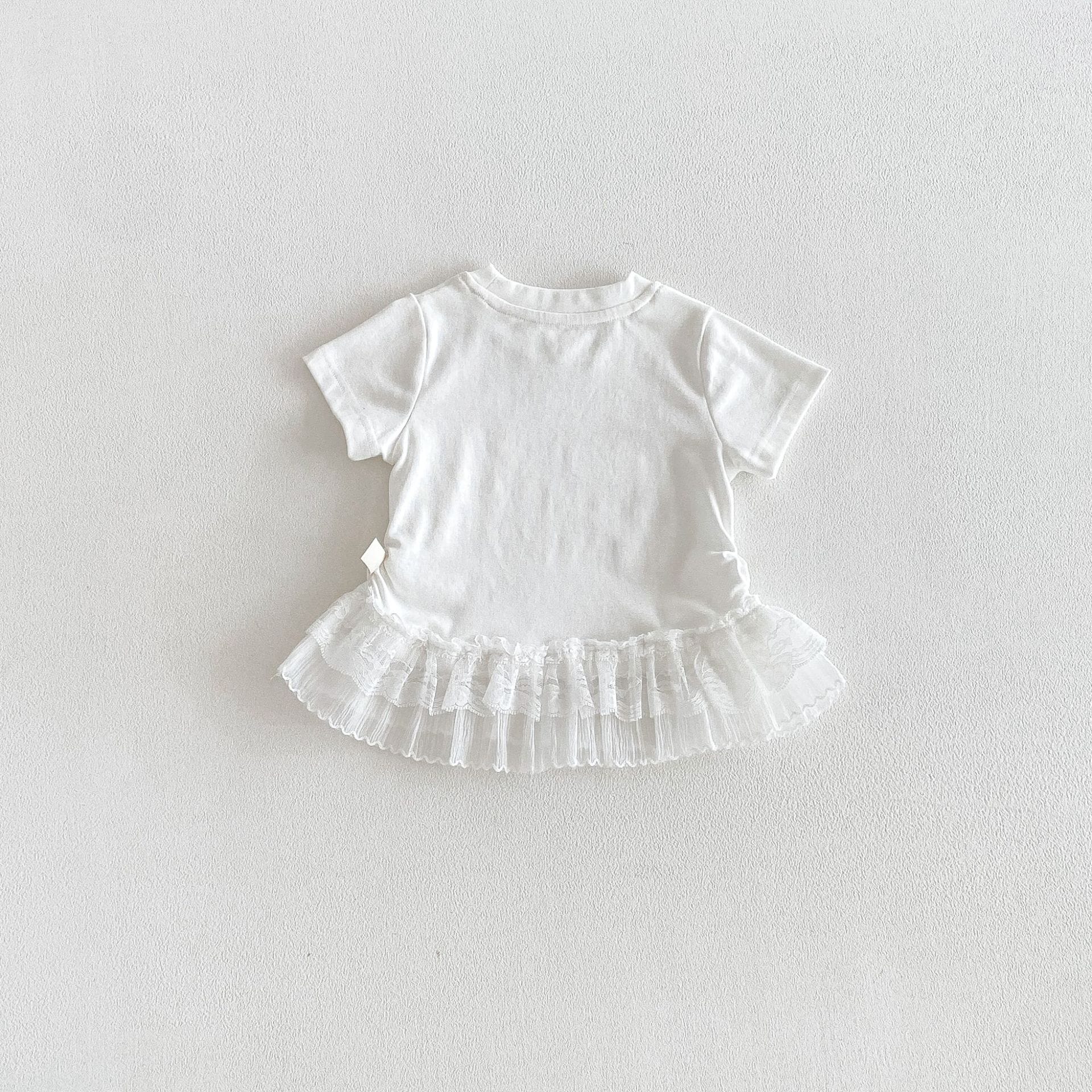 Tiered Lace Hem Ribbed T-shirt 裾フリルレース 半袖Tシャツ【mh0012702】 angou 半袖Tシャツ