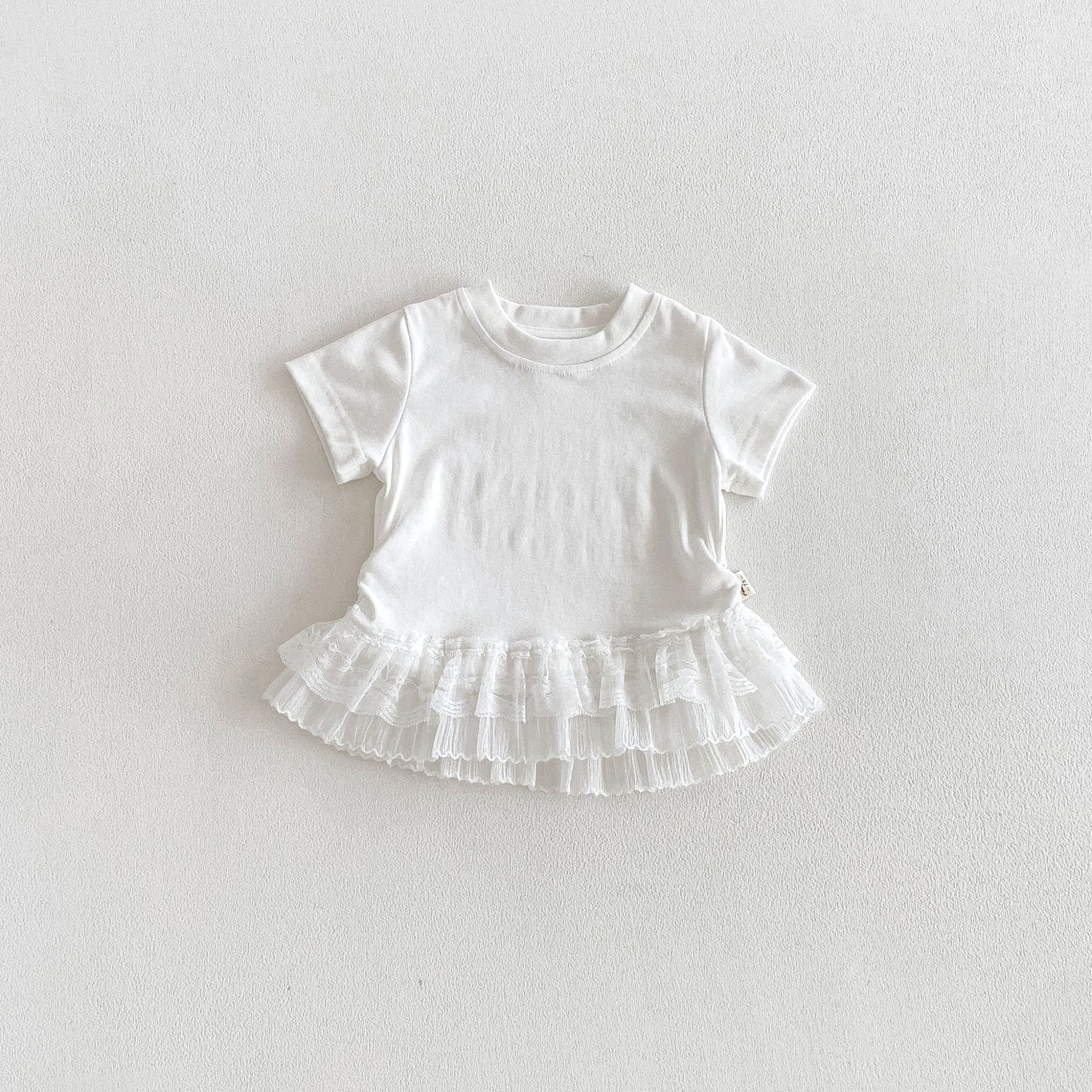 Tiered Lace Hem Ribbed T-shirt 裾フリルレース 半袖Tシャツ【mh0012702】 angou 半袖Tシャツ
