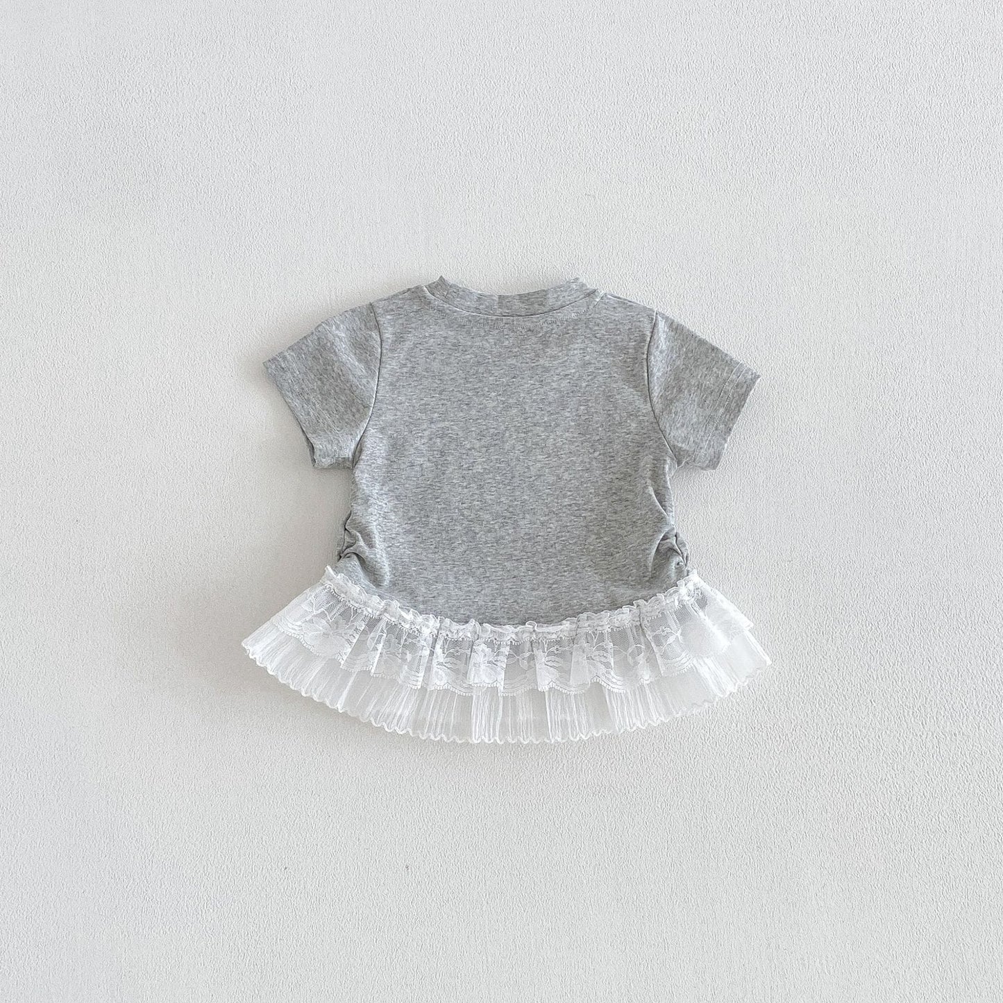 Tiered Lace Hem Ribbed T-shirt 裾フリルレース 半袖Tシャツ【mh0012702】 angou 半袖Tシャツ