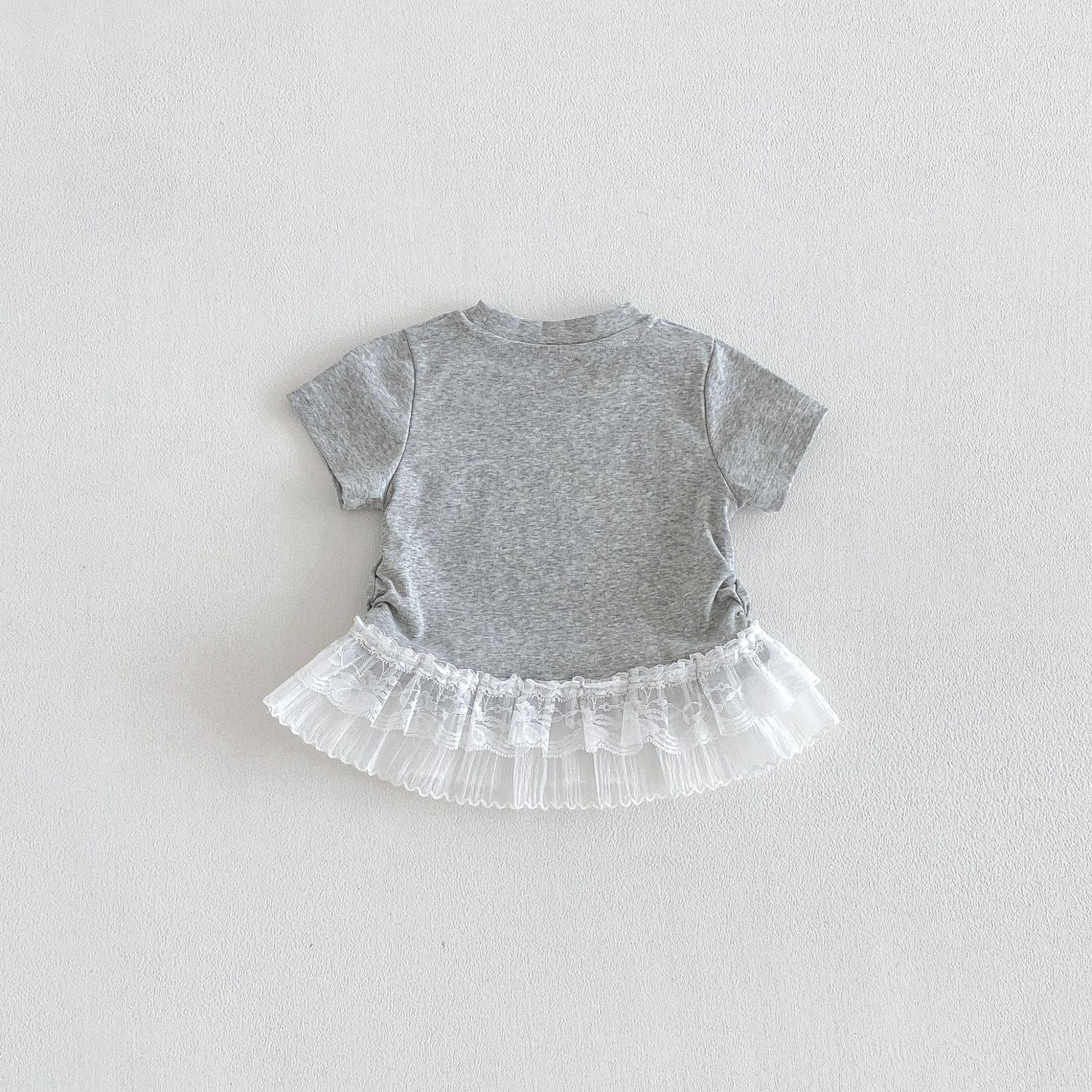 Tiered Lace Hem Ribbed T-shirt 裾フリルレース 半袖Tシャツ【mh0012702】 angou 半袖Tシャツ