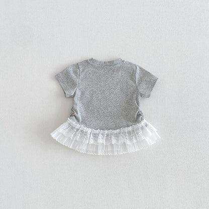 Tiered Lace Hem Ribbed T-shirt 裾フリルレース 半袖Tシャツ【mh0012702】 angou 半袖Tシャツ