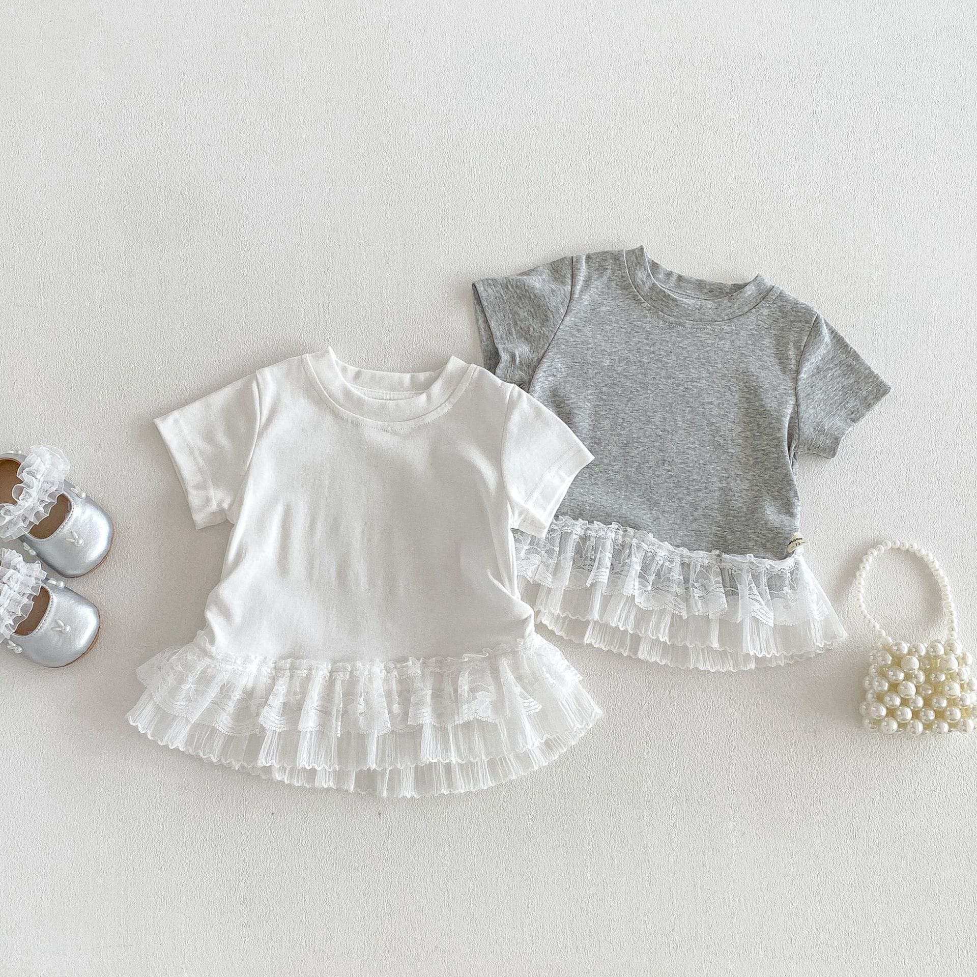 Tiered Lace Hem Ribbed T-shirt 裾フリルレース 半袖Tシャツ【mh0012702】 angou 半袖Tシャツ