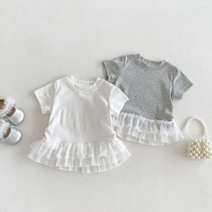 Tiered Lace Hem Ribbed T-shirt 裾フリルレース 半袖Tシャツ【mh0012702】 angou 半袖Tシャツ