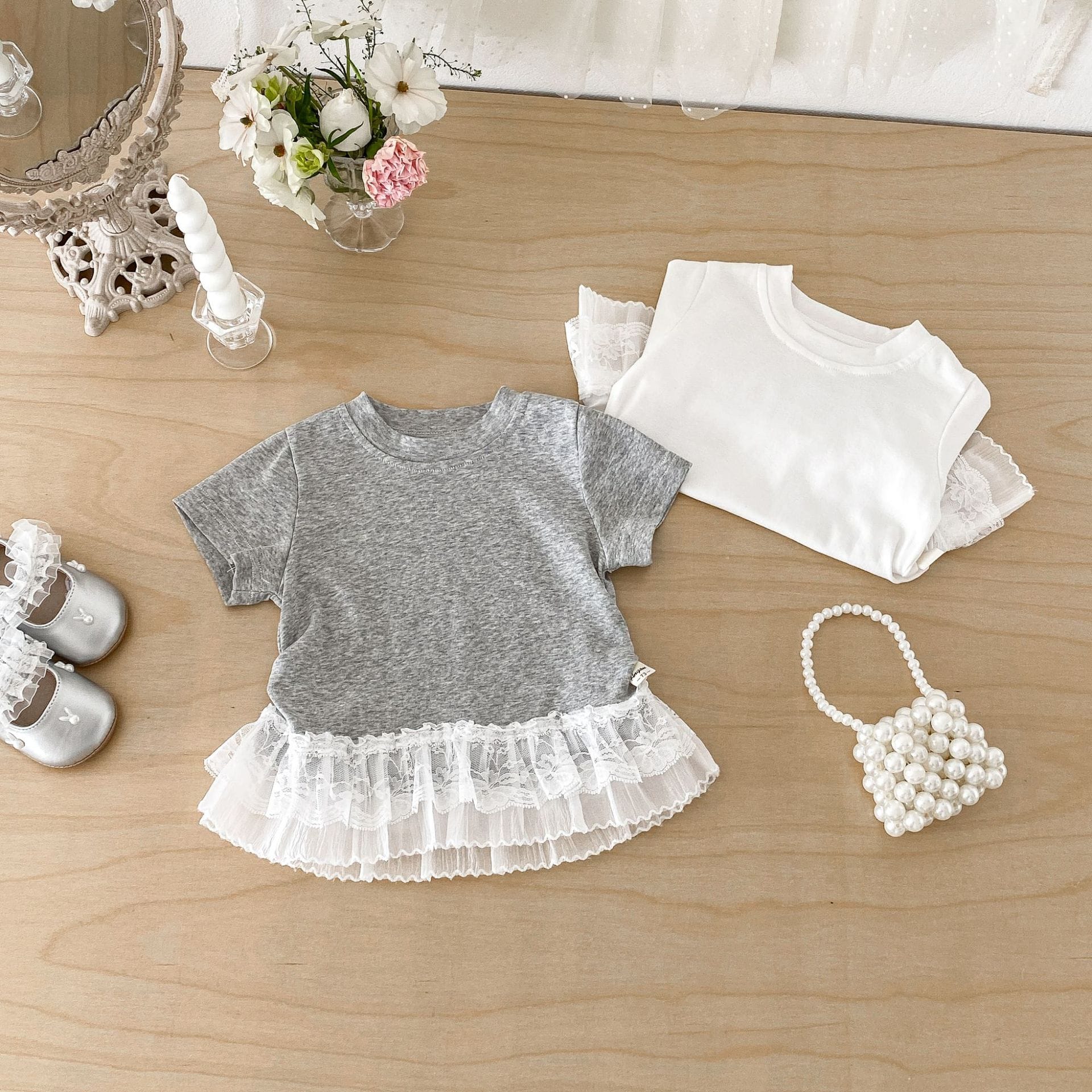 Tiered Lace Hem Ribbed T-shirt 裾フリルレース 半袖Tシャツ【mh0012702】 angou 半袖Tシャツ