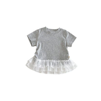 Tiered Lace Hem Ribbed T-shirt 裾フリルレース 半袖Tシャツ【mh0012702】 angou 半袖Tシャツ